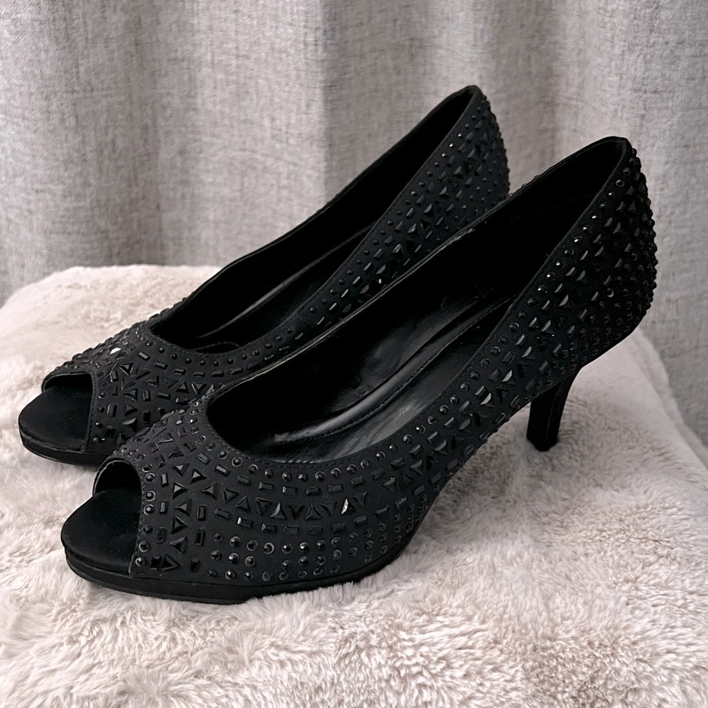 Black rhinestone studded heels